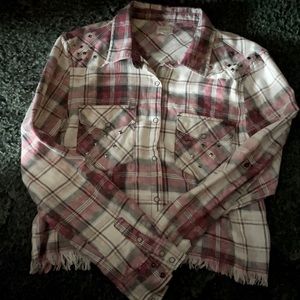 Cropped pink bleached studded flannel
